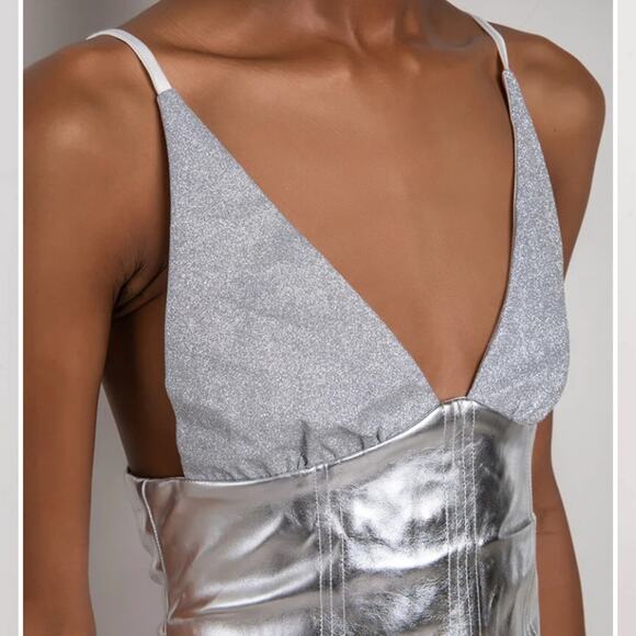 AKIRA Metallic Silver Sparkly Mini Dress Size Large - Picture 6 of 11